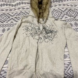 Womens Roxy fur lined hooded zip up sweatshirt size Large